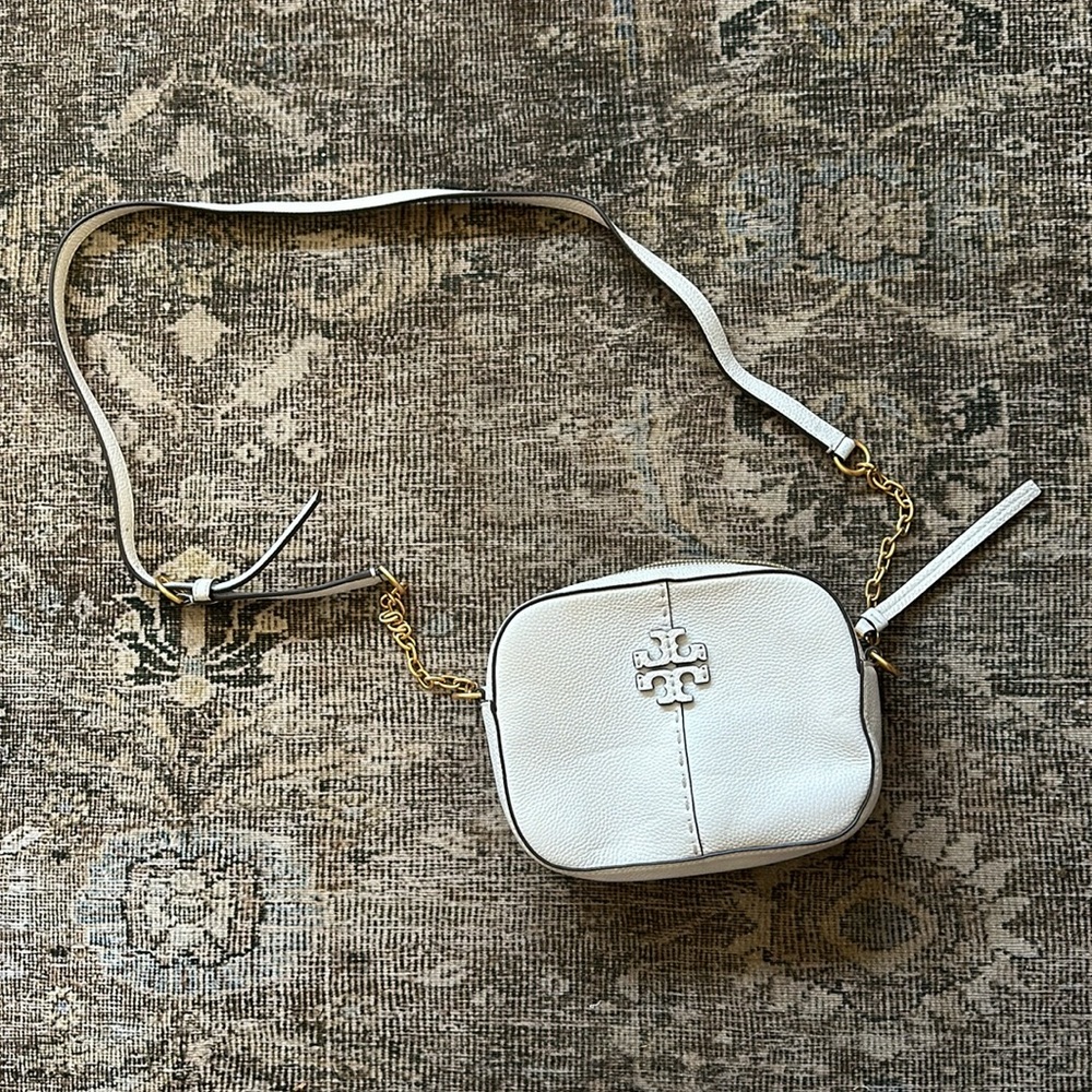 Tory Burch White Leather McGraw Camera Bag